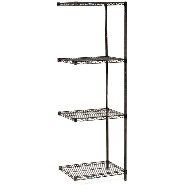 Nexel Black Epoxy, 4 Tier, Wire Shelving Add-On Unit, 60W x 21D x 86H A21608B - main